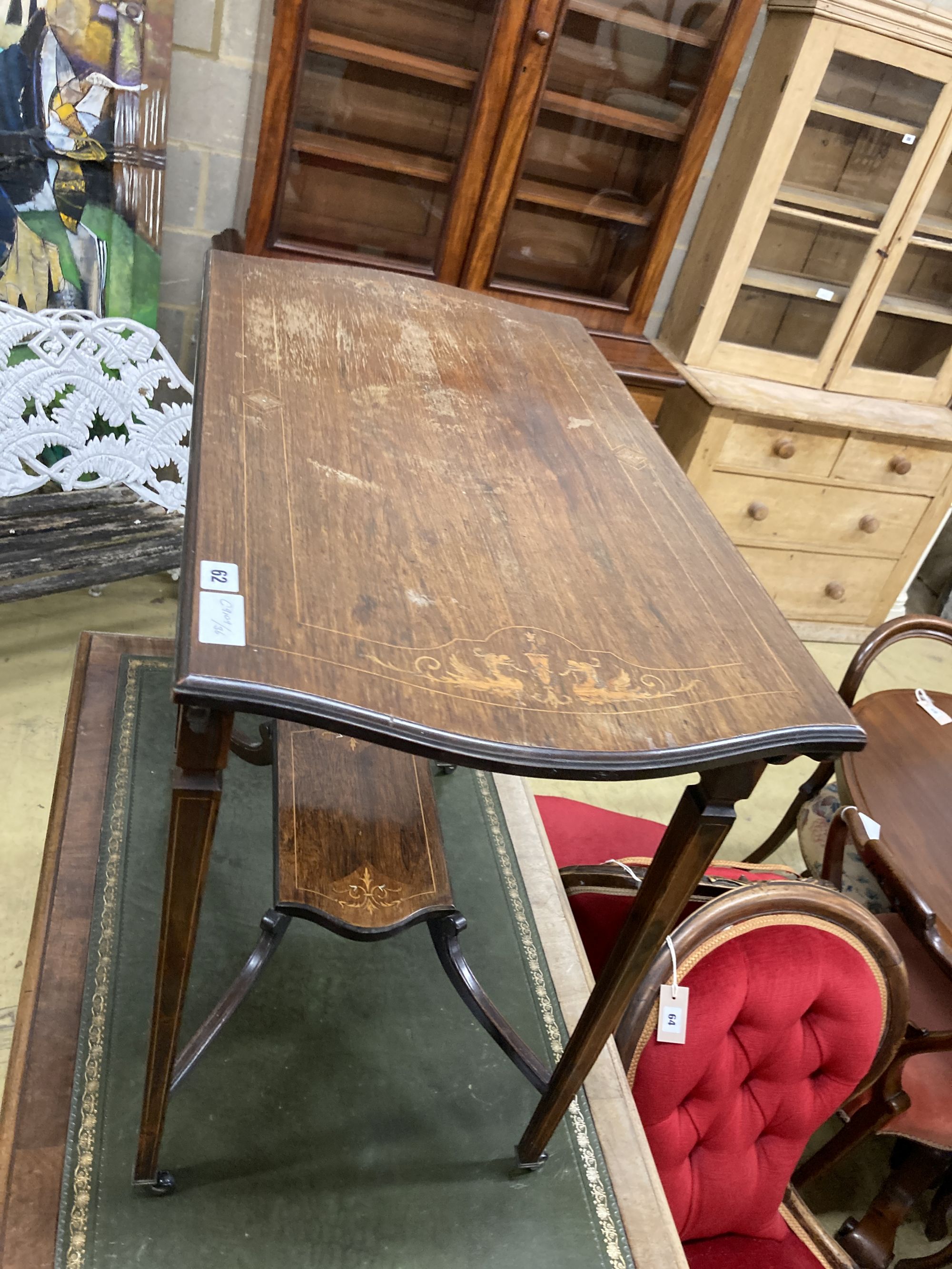 A late Victorian inlaid rosewood rectangular occasional table, width 84cm, depth 45cm, height 71cm